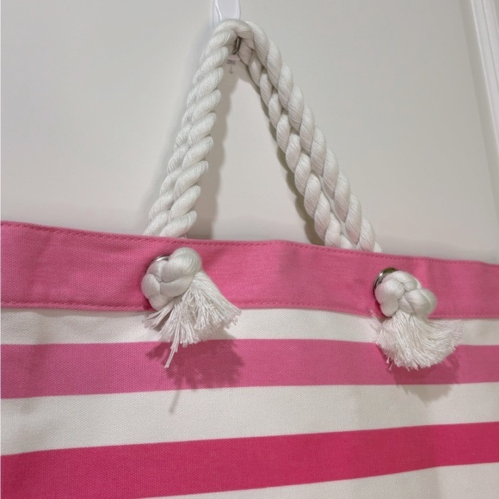 Victoria’s Secret Striped Tote Bag Pink White NWT - Picture 7 of 10